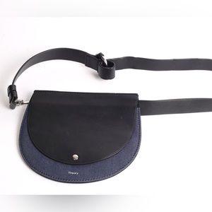 Theory Black Leather Navy Denim Waist Bag Belt